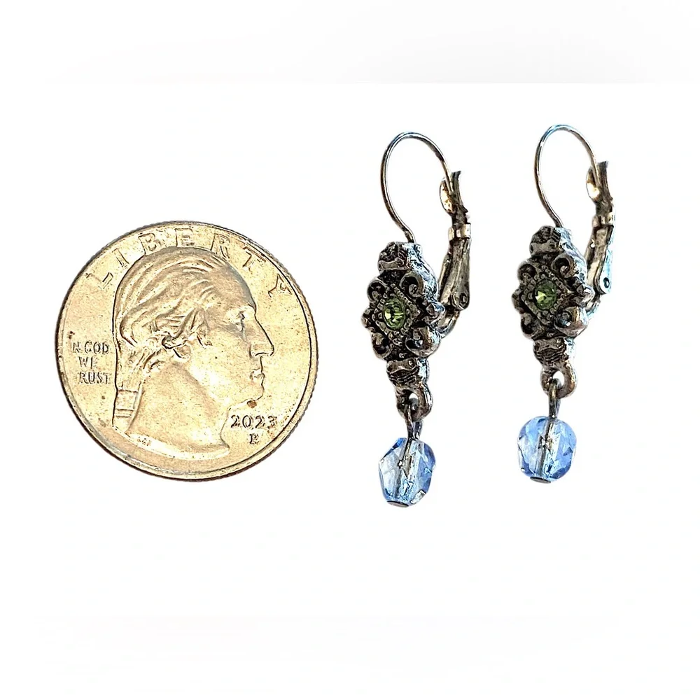 Blue Green Dangle Earrings Silver - Picture 2 of 2